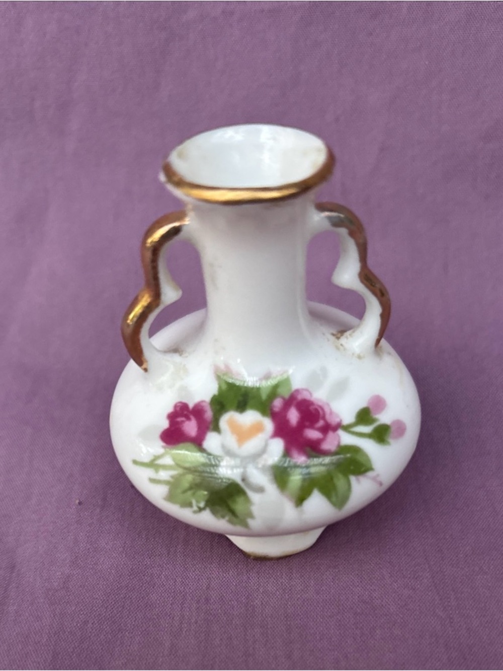 VTG Miniature 2.5in Vase White & Gold Porcelain Floral Japan MCM tiny collect